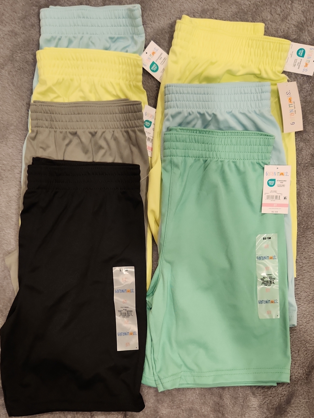 7 PAIR Garanimals Kids Active Shorts - Black, Gray, Mint, Light Blue, Yellow